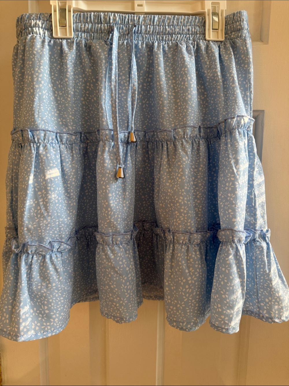 GLO jeans Powder Blue Floral Tiered Drawstring Skirt